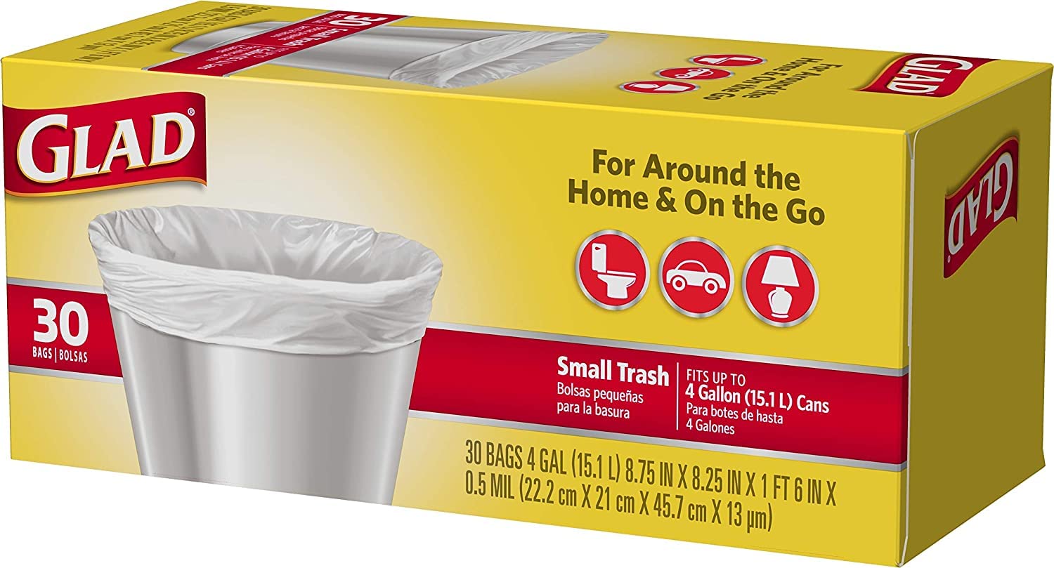 Glad Garbage Small, White, 4 gallons, 30 Count (Pack of 2)