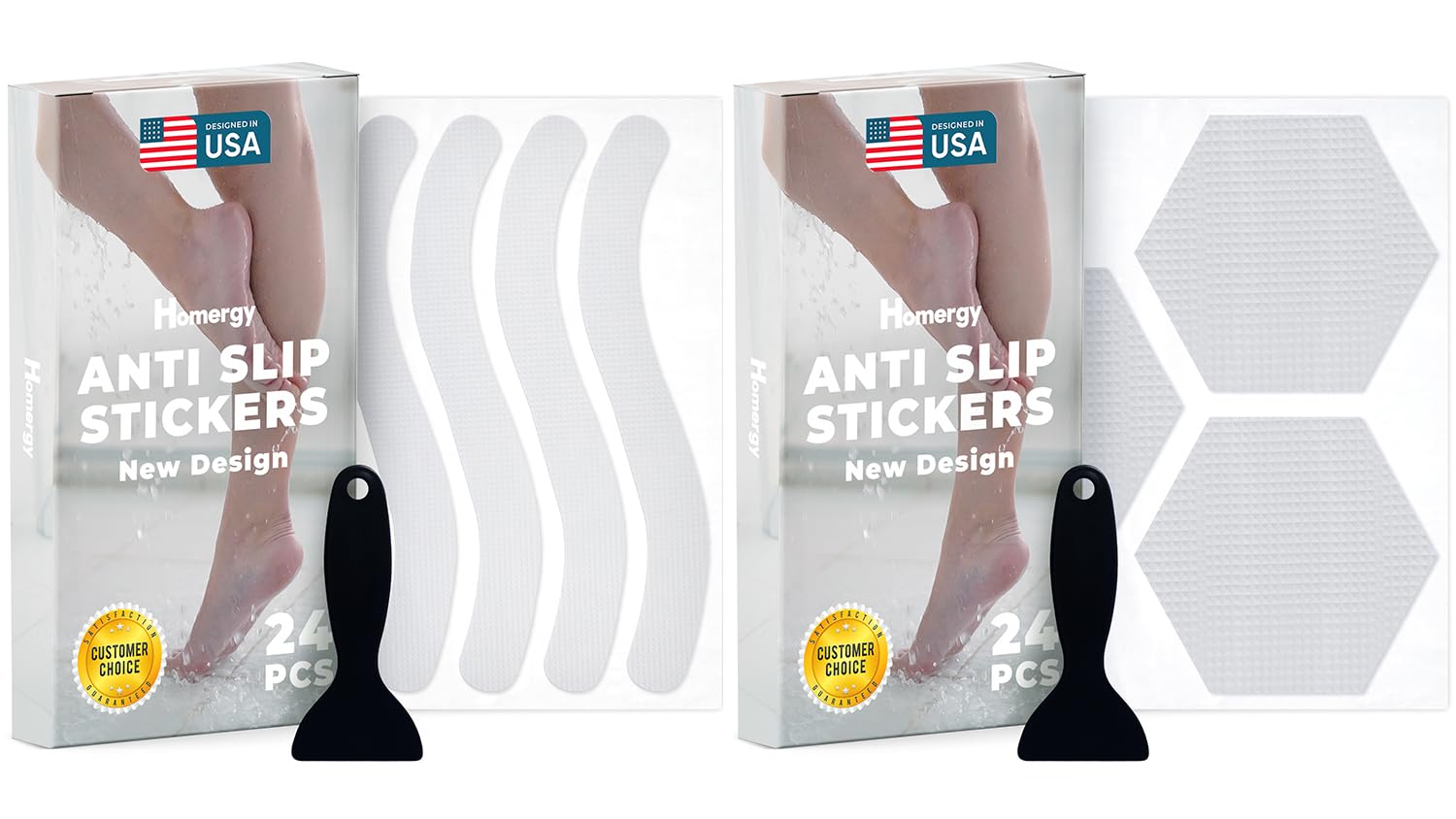 Homergy Wavy Line and Hexagon - Anti-Slip Shower Stickers, 48 PCS Clear Adhesive Safety Strips
