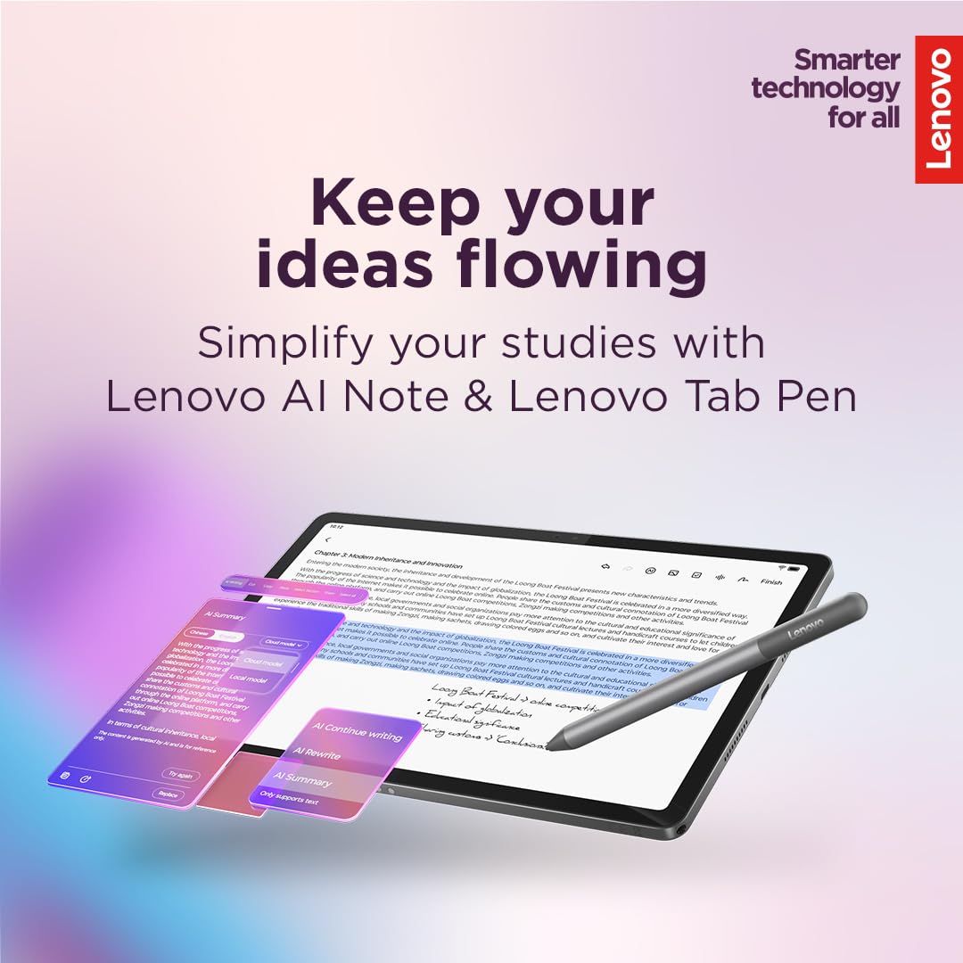 Lenovo Idea Tab - College Tablet - 11″ 2.5K IPS Touchscreen Display - 90Hz - MediaTek Dimensity 6300-8 GB Memory - 256 GB Storage - Integrated Arm Mali-G57 MC2 Tab Pen and Folio Case