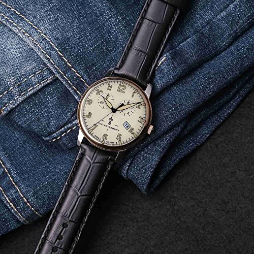 ANNEFIT Quick Release Leather Watch Bands 22mm, Alligator Grain Calfskin Replacement Strap, Stainless Steel Gold Buckle (Dark Brown)