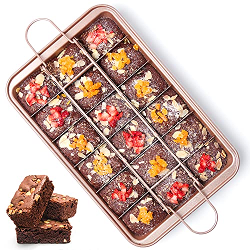 SUJUDE Nonstick Brownie Pan With Dividers and Cutters - Make 18 Pre-Cut Brownies at Once - Perfect Individual Baking Pan With All Edges