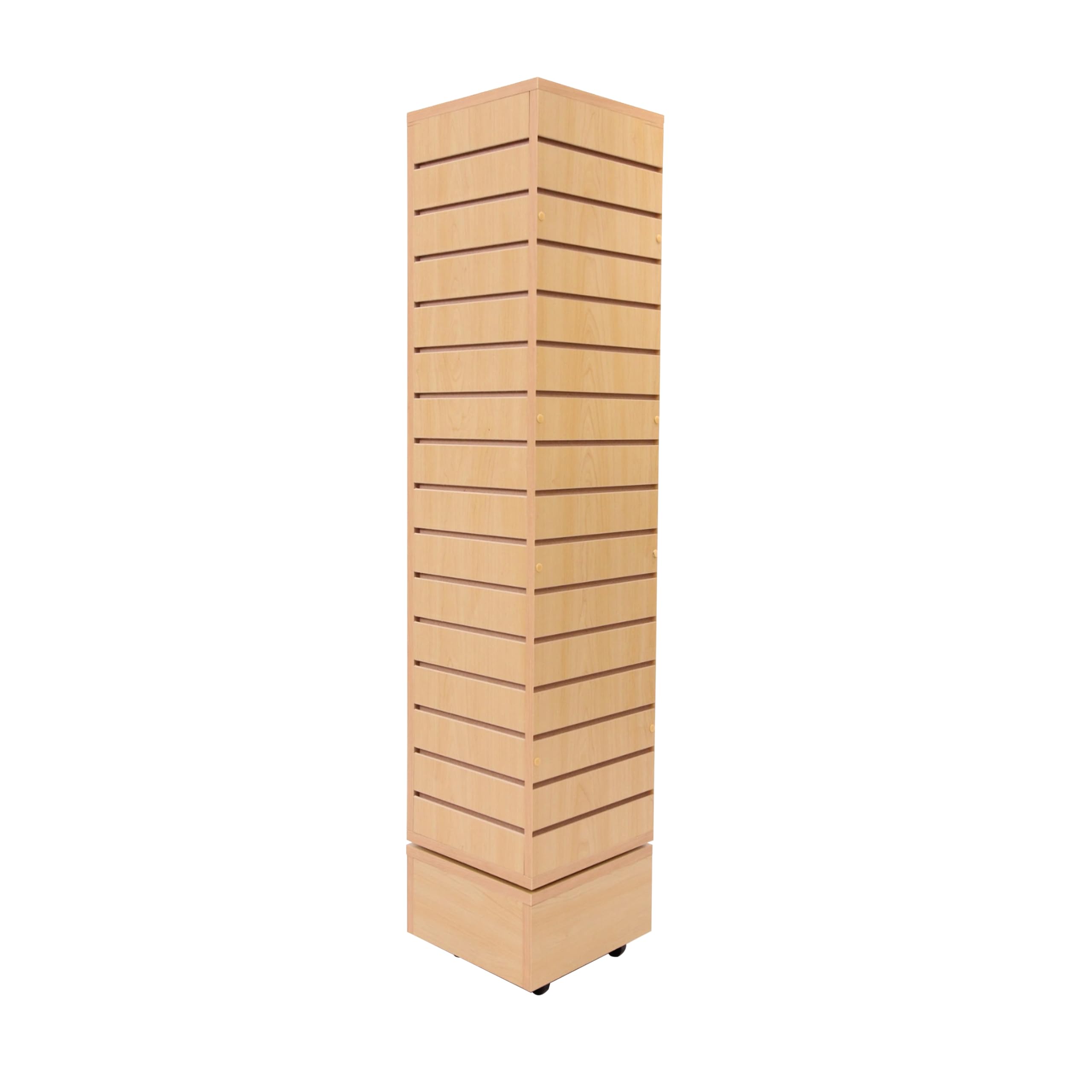 SSWBasics Slatwall Tower - Rotating and Rolling - Maple Color Finish (12''L x 12''W x 54''H) - Slatwall Display Tower - Rotating Spinner Rack for Store Fixtures and Display Retail - Boutique, Home,