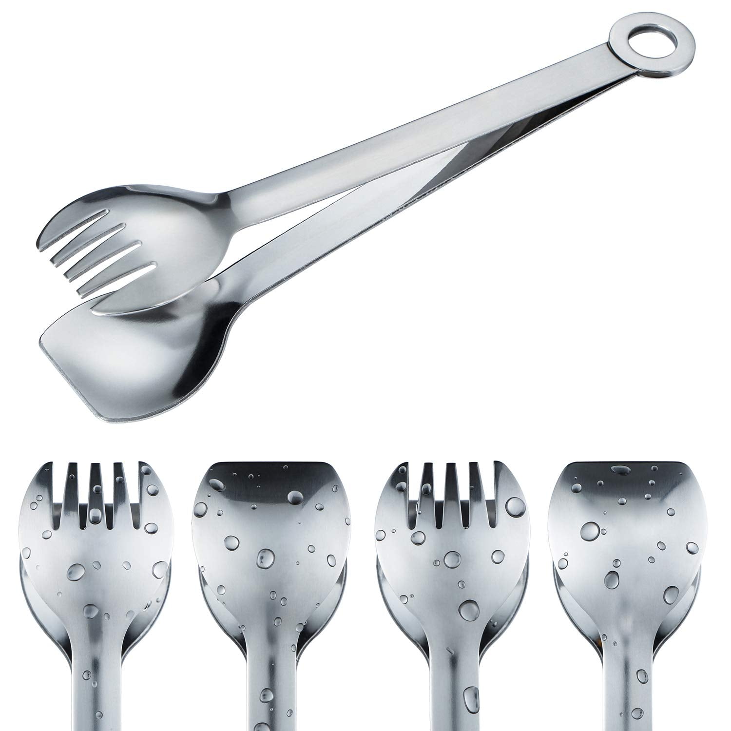 Mini Appetizer Tongs Stainless Steel Set of 4, MSY BIGSUNNY Small Serving Tongs, 6 Inch(15.2cm, Silver)