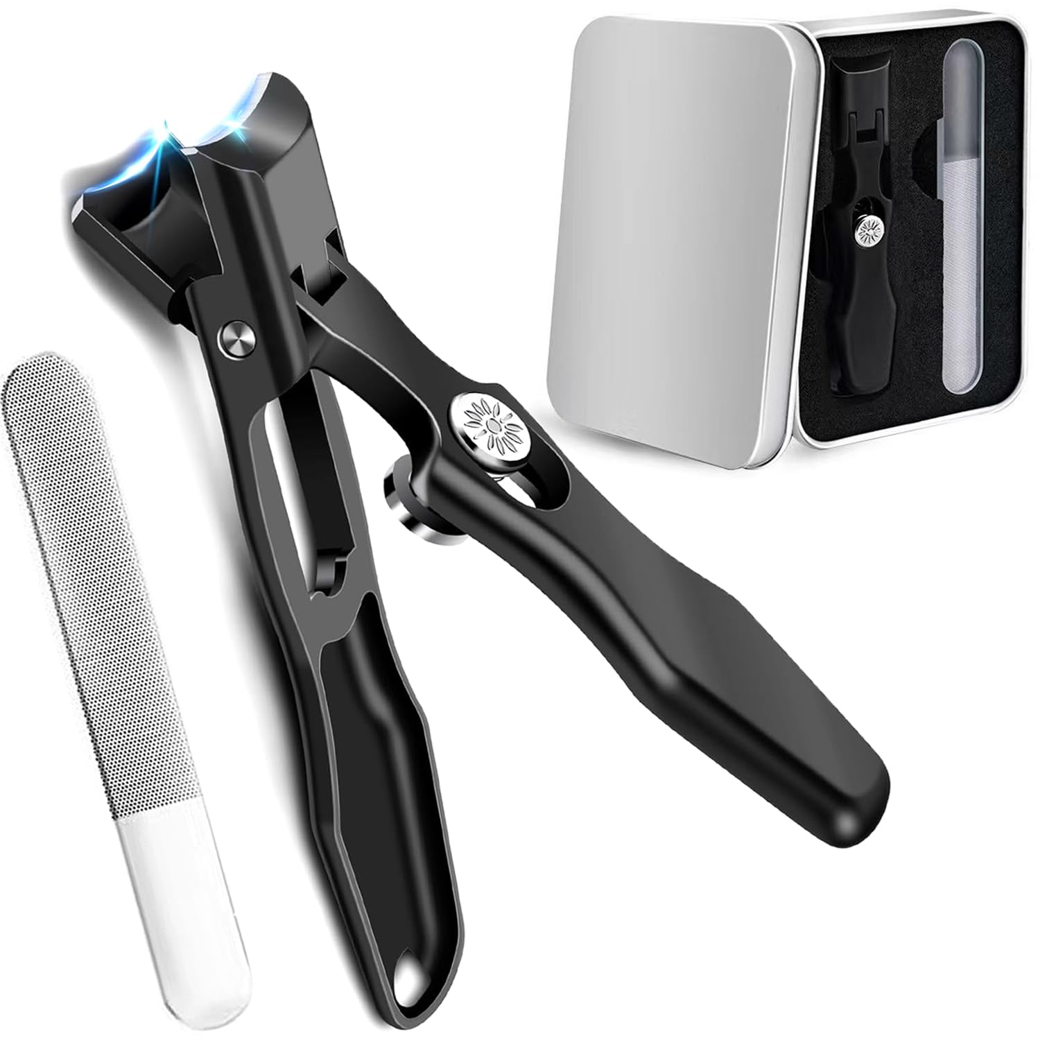 German Nail Clippers for Men Women, 2025 Upgrades Large Wide Jaw German Nail Clippers for Thick Nails, Portable Ultra Sharp Stainless Steel Toenail Clippers, Anti-Splashing Nail Clippers (Black)