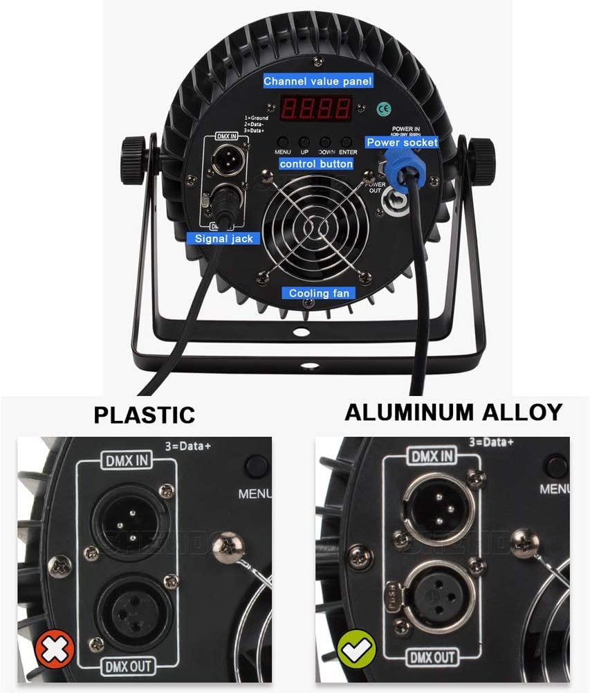 SHEHDS LED Stage Par Lights LED 18X18W DJ Stage Lights RGBWA+UV 6in1 Wash/Strobe Effect DMX512 Control Sound Activated Aluminum Alloy Shell Uplighting Lights for Concerts Family Party-1 Pack