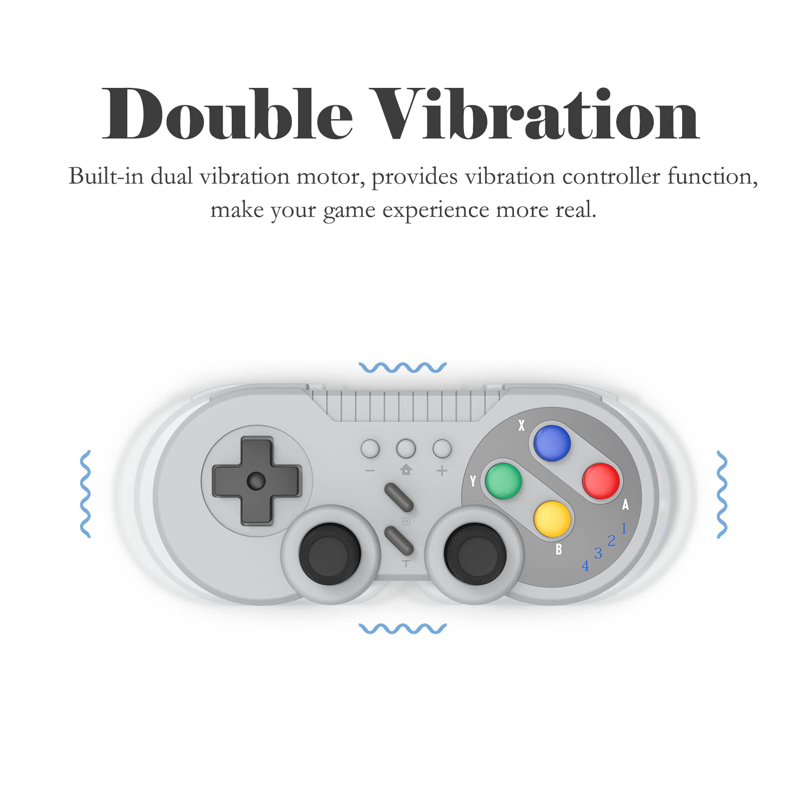 Switch Controller Wireless Gamepad Compatible with NS/Switch OLED/Windows PC - Classic SNES Style Controller with Motion Control/Vibration/Turbo/Wakeup - Gray