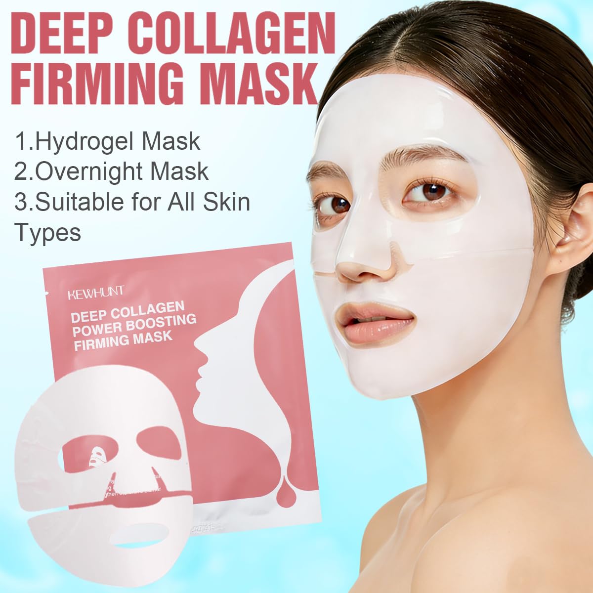 Deep Collagen Face Mask Overnight, Bio- Collagen Mask Real Deep Mask, Hydrating Hydrogel Masks with Low Molecular Collagen for Firming, Elasticity, Pore Minimizing 40g x 5ea Easter Basket Stuffers
