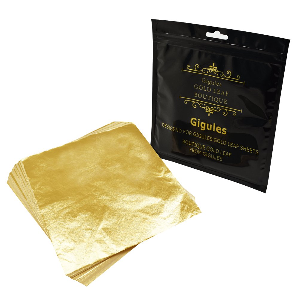 Gigules Gold Leaf Sheets 100 Pcs Imitation Gold Foil Sheets for Arts Painting Gilding Crafts Decoration 5.5" x 5.5"