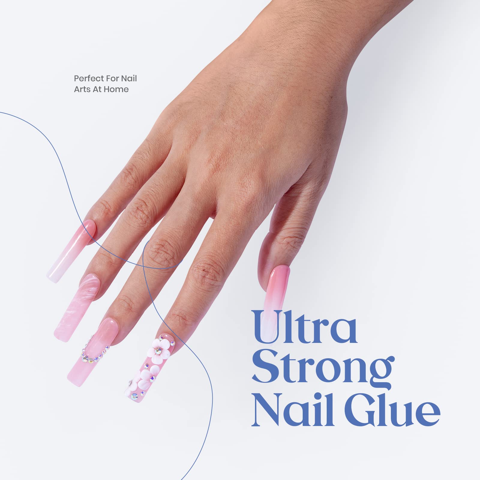 Beetles Nail Glue for Acrylic Nails, Nail Tips & Press On Nails (10Ml) 3 Pcs Super Strong Brush in Nail Glue for Press On Nails Quick Dry Nail Adhesive Bond Nail Tips Glue Fake Nails Gift for Women