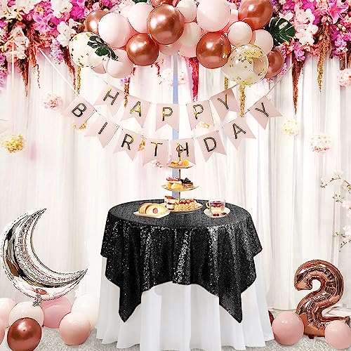 Pufogu 50"x50" Pink Sequin Tablecloth Square Glitter Pink Table Cloths for Birthday Wedding Bridal Baby Shower Party Decorations