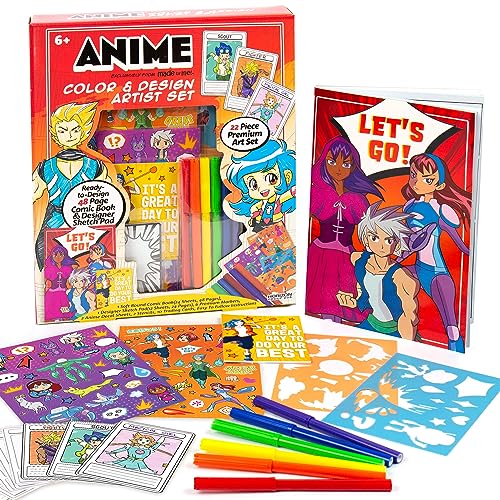 Made By Me Anime Color & Design Artist Set, 22-Piece Art Set, How to Draw, Create Comics, Make Manga & Sketchbook, Gifts for Enthusiasts, Arts & Crafts for Kids 6+