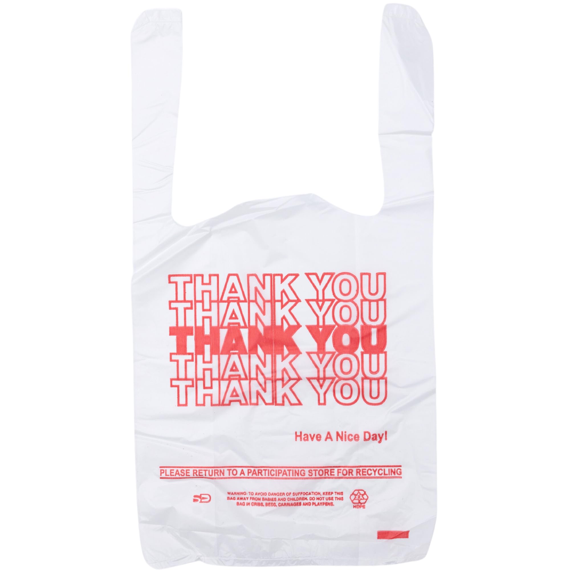 Small Economy "Thank You" T-Shirt Bags - 1/12 BBL - 7"X3.5"X13" - 1000 Bags Bulk - 13 Mic - White - For Retail, Groceries, Merchandise, Convenience Store, Supermarket, Restaurant