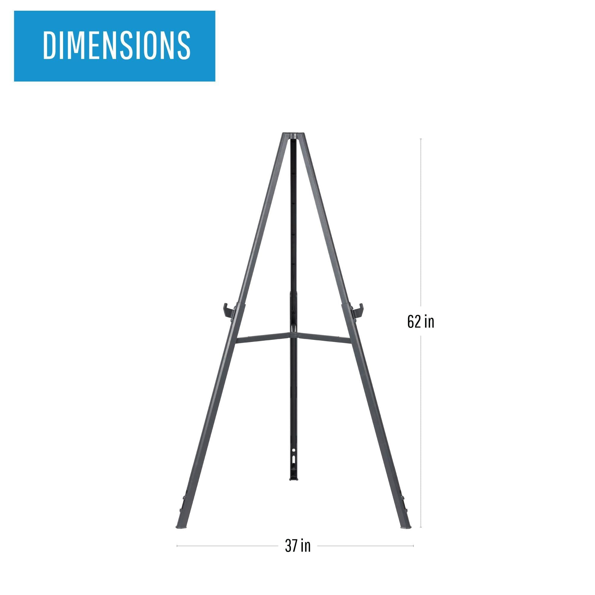 MasterVision Quantum Heavy Duty Display Easel, 35.62" to 61.22" High, Plastic, Black