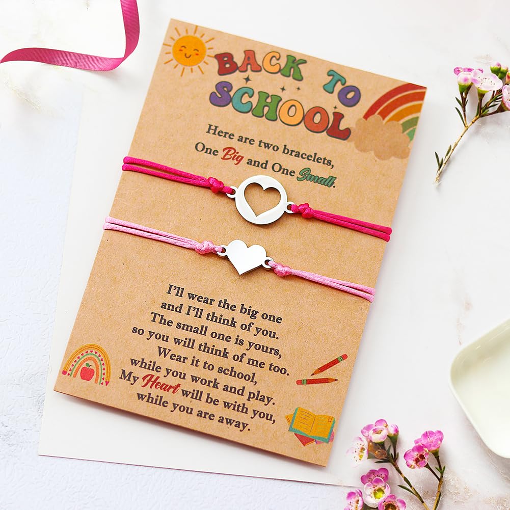 Breezy Valley Back to School Bracelet Mommy and Me Matching Bracelet Set Gifts - First Day of School Bracelet Gift for Students Girls Kids, Mother and Daughter Heart Charm Bracelets for Kindergarten