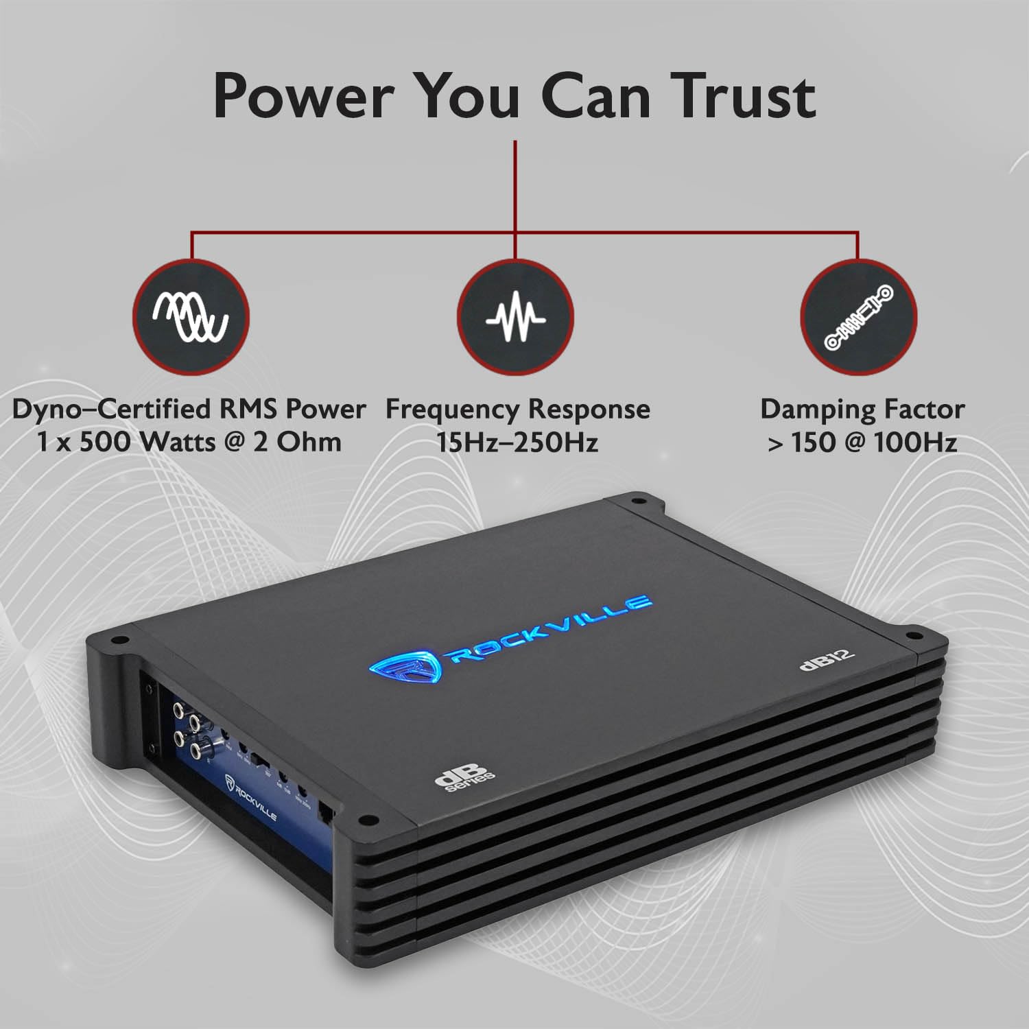 Rockville dB12 2000W Mono 2-Ohm Car Amplifier, High-Speed MOSFET, Adjustable 12dB Crossover, LED, Remote Sub Control, Perfect for Car Audio and Subs