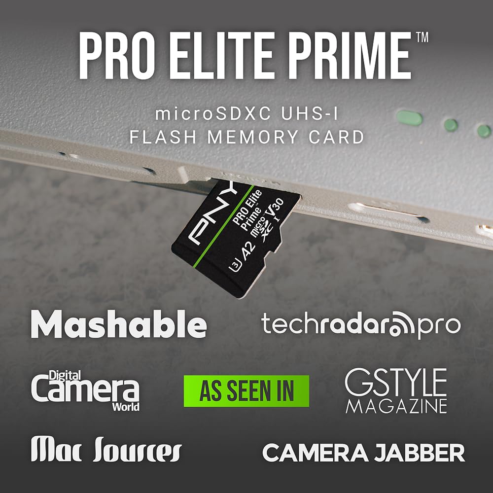 PNY 256GB PRO Elite Prime™ C10 U3 V30 A2 microSDXC Flash Memory Card – Ultra-Fast Speeds, Read 200MB/s, Write 150MB/s, 4K UHD, Full HD, UHS-I, for Smartphones, Drones, Action Cameras