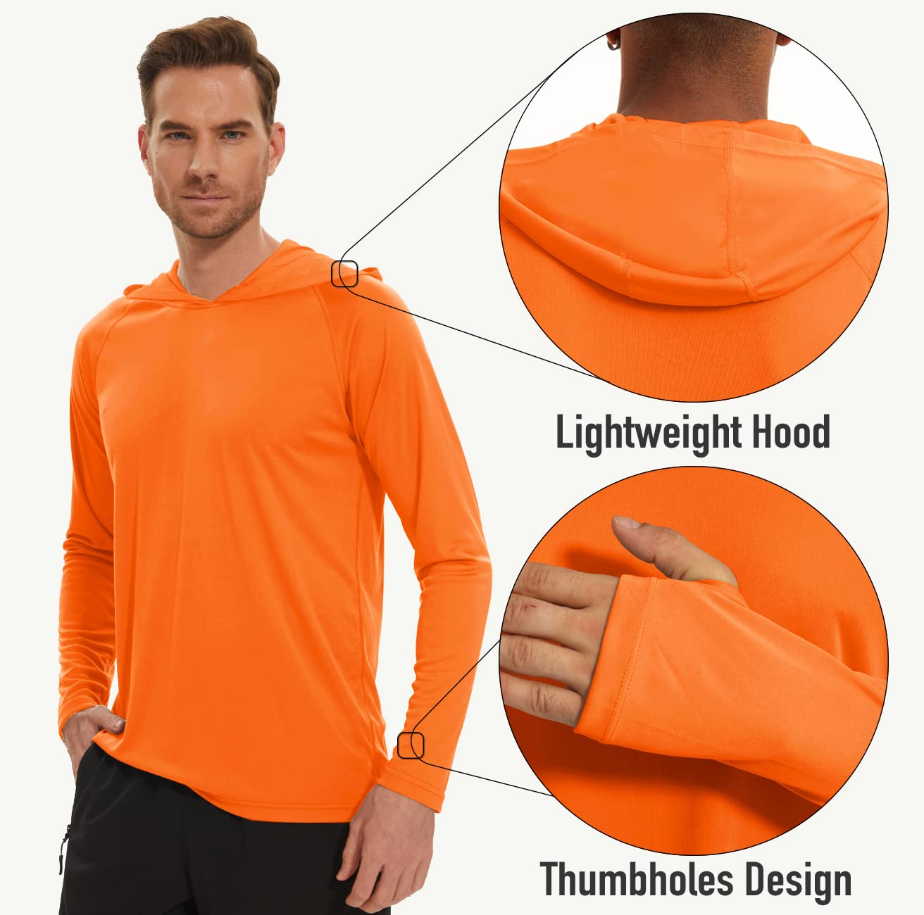 Swim Shirts for Men Sun Shirts UV Protection Hooded Fishing Shirts Long Sleeve T-Shirt Active Athletic Summer Shirts Rash Guards Orange