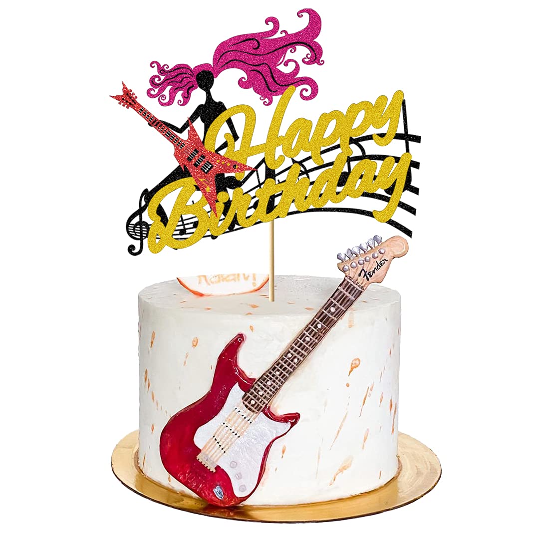 Guitar Cake Topper Rock and Roll Theme cake decorations Sign Musical Notes Player Cake Decorations for Musical Birthday Party Decor Man Boy Girl Birthday Party Supplies