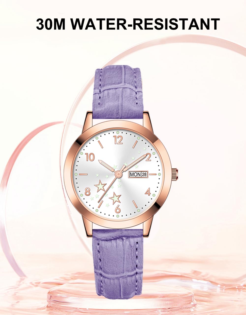 Women's Casual Wrist Watch, Leather Band Analog Quartz Ladies Dress Watch with Calendar Date, Classic Gifts for Her (Pink)
