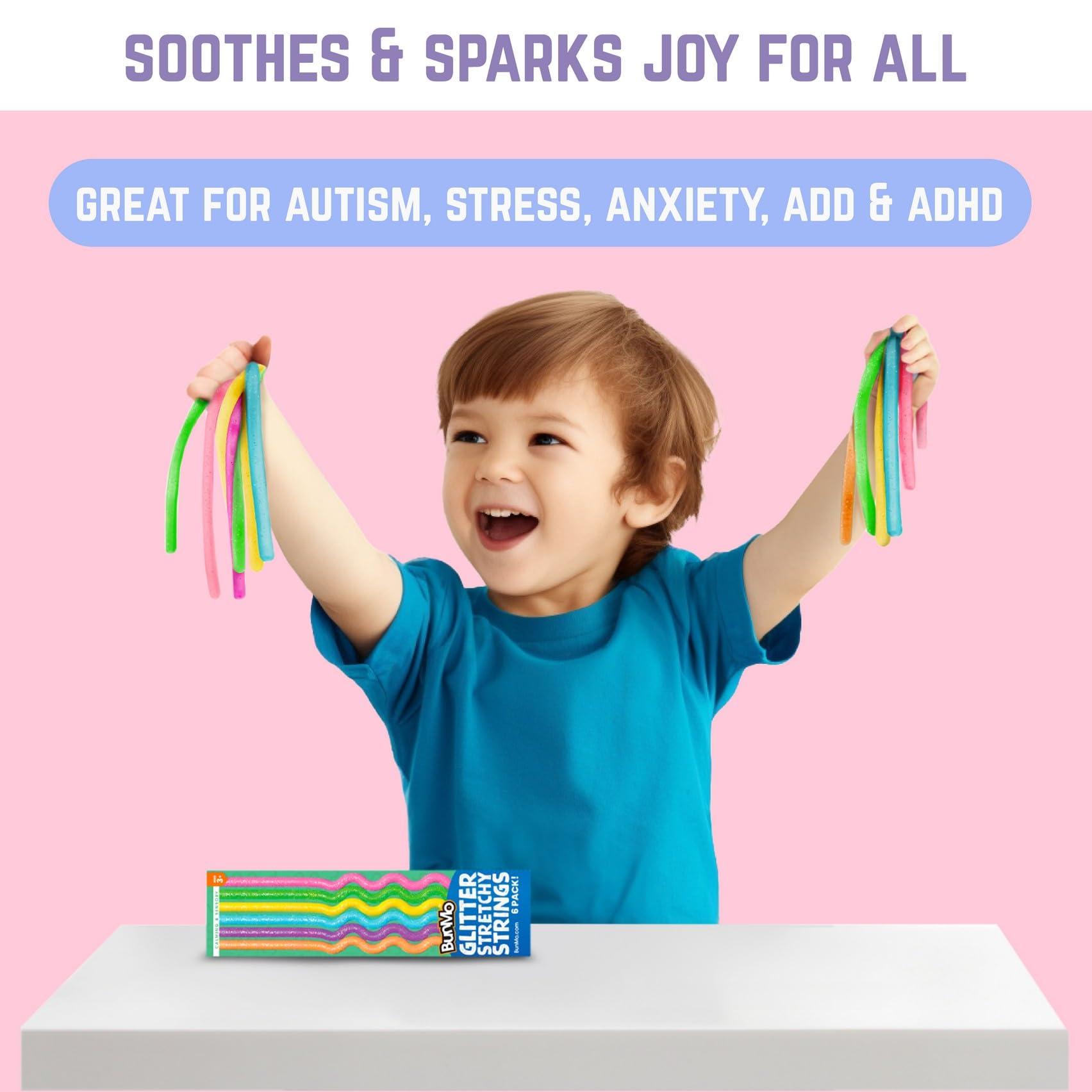 BunMo Bundles: Glow in The Dark & Glitter Stretchy Strings - Perfect Sensory Toys - Calming Sensory Toy - Fun Monkey Stretch Noodles - Stimulating & Soothing Fidget Toy