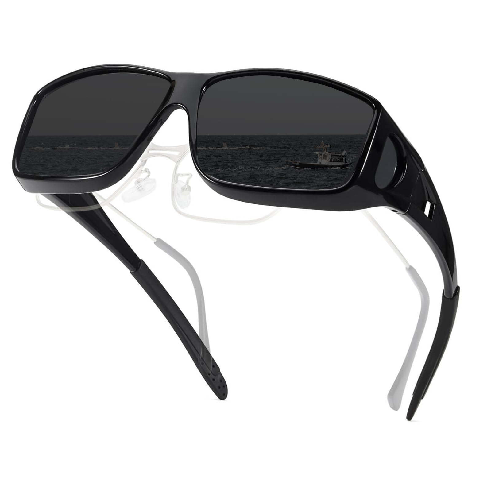TJUTR Polarized Over Glasses Sunglasses for Men & Women, Trendy Wrap Around Sun Glasses UV400 Protection Shades
