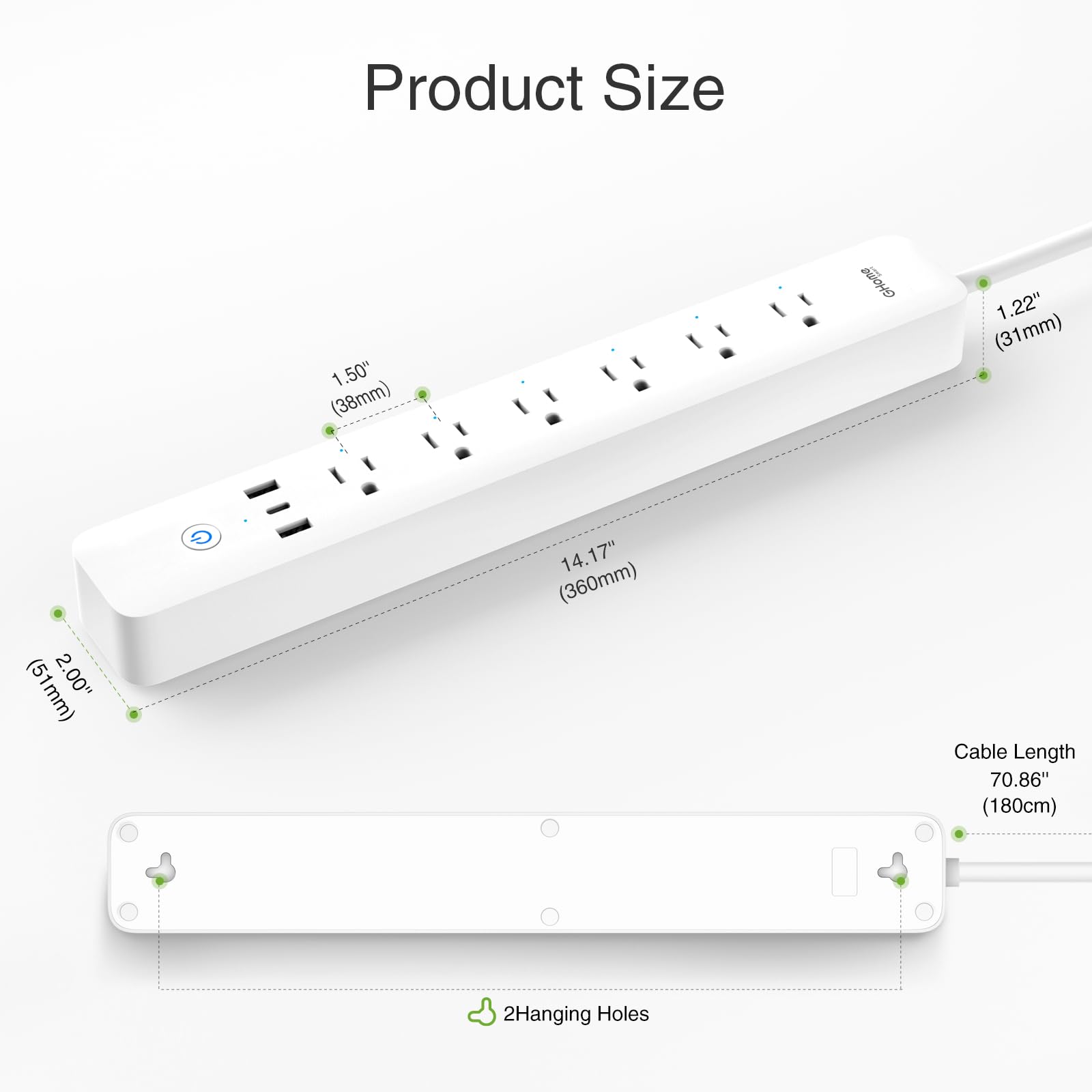 Ghome Smart Power Strip, 3 USB (2A1C 30W) and 6 Individually Controlled Outlets, WiFi Surge Protector Compatible with Alexa Google, Energy Monitor, 7ft Mountable Flat Plug with Overload Protection