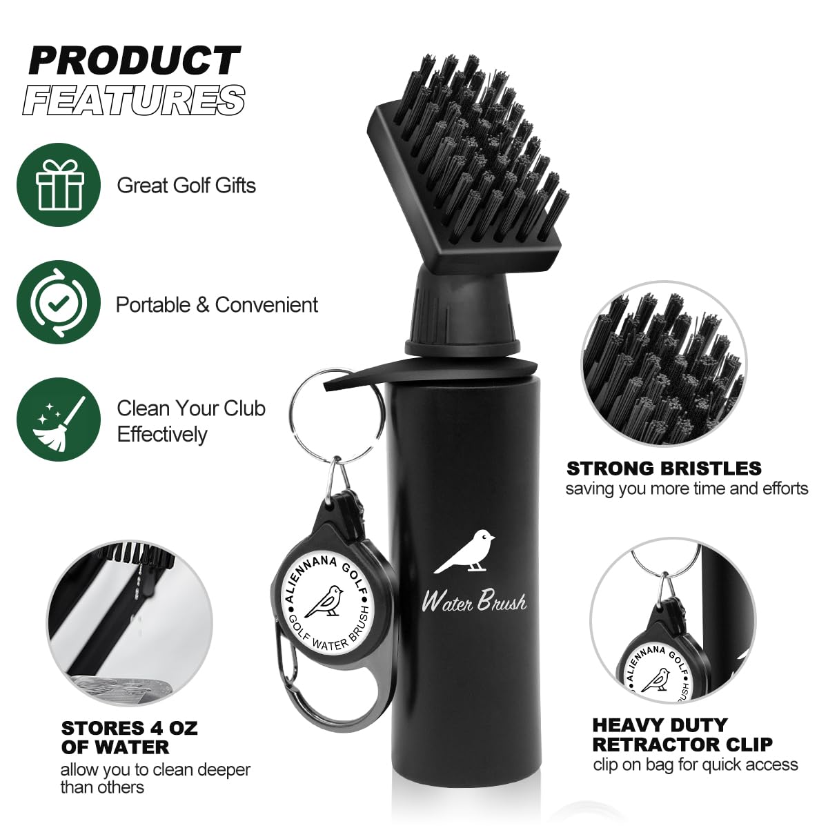 Golf Water Brush Pro Golf Club Cleaner Brush with Squeeze Water Bottle Holds 4 Ounces of Water - Golf Club Head Groove Cleaner, Golf Ball Cleaner, Shoe Brush, Golf Bag Accessories (1 Pack)