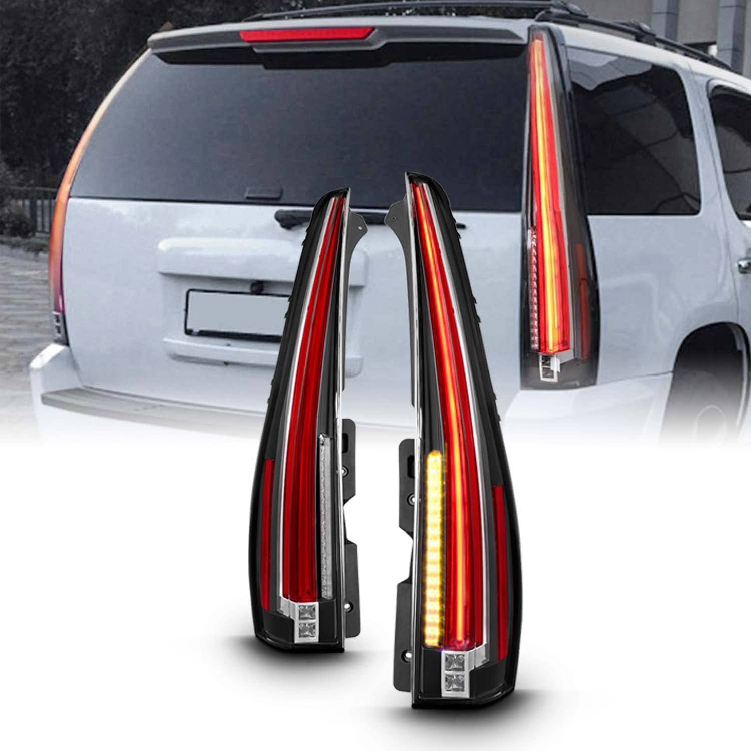 AKKON - For 2007 2008 2009 2012 2013 2014 Chevy Tahoe Suburban | GMC Yukon 2 in 1 LED Tail Lights Set - Black