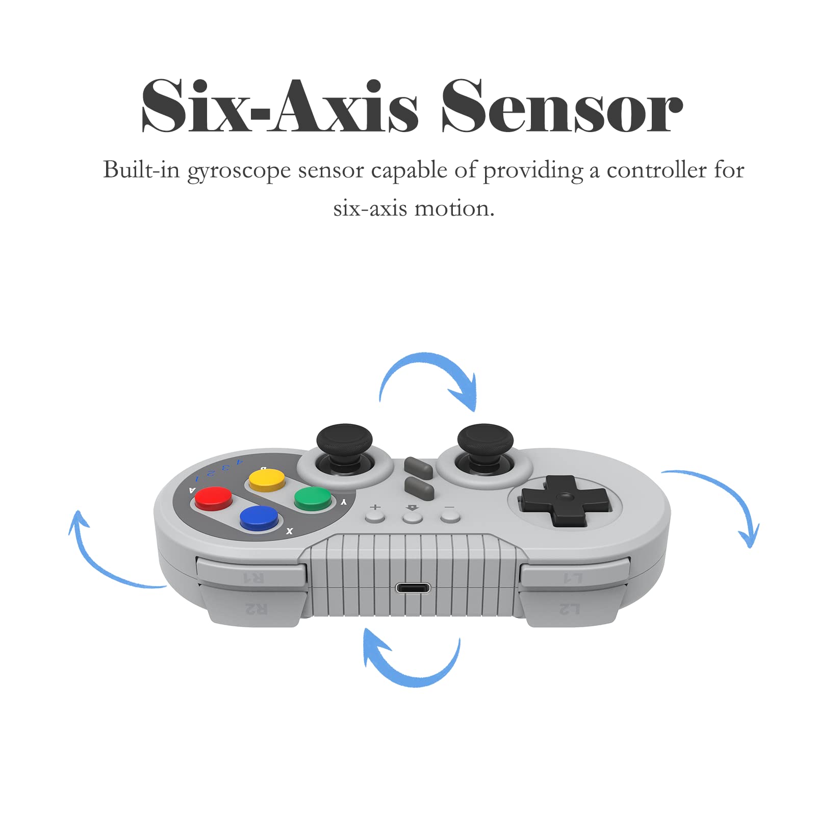 Switch Controller Wireless Gamepad Compatible with NS/Switch OLED/Windows PC - Classic SNES Style Controller with Motion Control/Vibration/Turbo/Wakeup - Gray