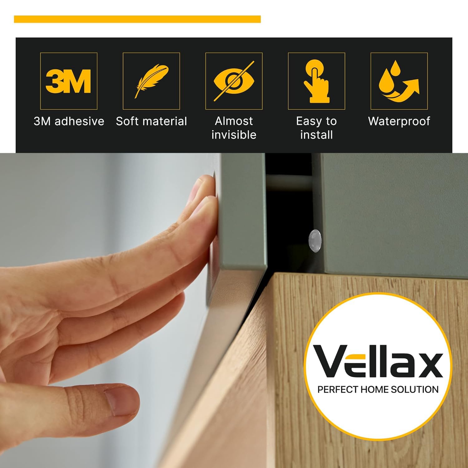 Vellax Cabinet Door Bumpers 128 Pcs - Grey Self Adhesive Pads, Cabinet Stoppers, Rubber Bumpers for Drawers, Cupboards, Cutting Boards, Glass Tops, Picture Frames, Kitchen Furniture (Hemispherical)