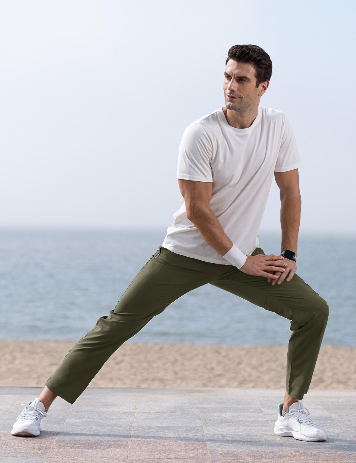 TBMPOY Men's Travel Hiking Pants Lightweight Athletic Wind Athletic Pant Windbreaker Fishing Active Jogger Green L