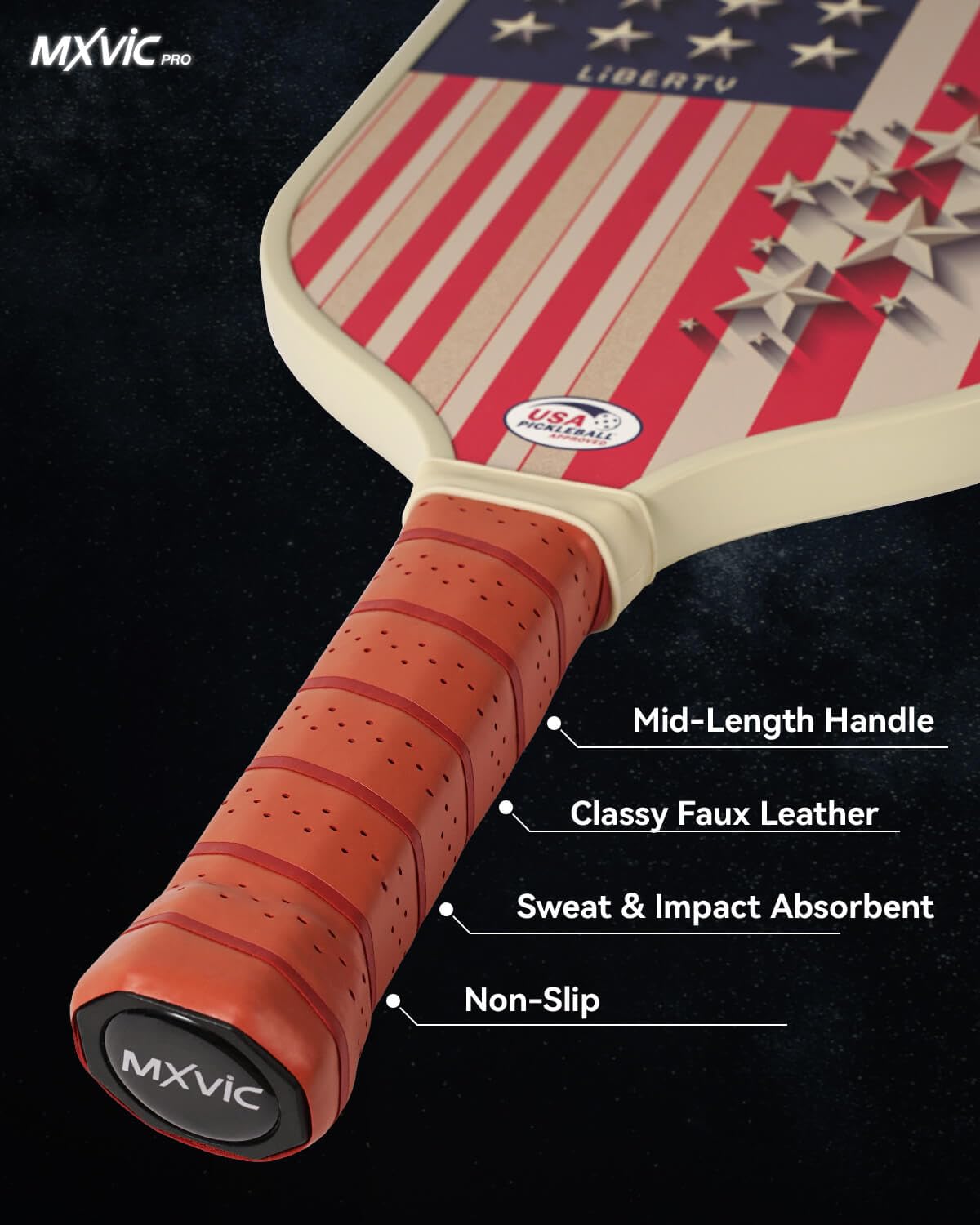 MXVIC 16mm Pickleball-Paddle, T700 Carbon-Fiber Surface (CFS) with High Grit & Spin, USAPA Approved Power and Control Paddle with Cover | 2024 American Flag Pickle-Ball Racket for Intermediate, Pro