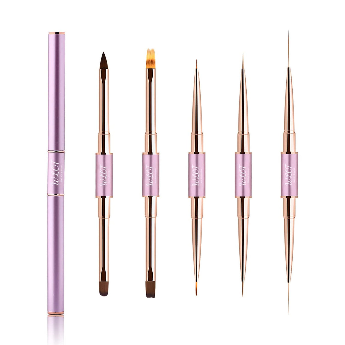 Eptbsdu Nail Art Brushes, 5PC Double Ended Nail Art Design Brushes, Nail Brushes for Nail Art Striping Nail Art Brushes for Long Lines, Ombre Nail Drawing Pen for Salon at Home DIY Manicure