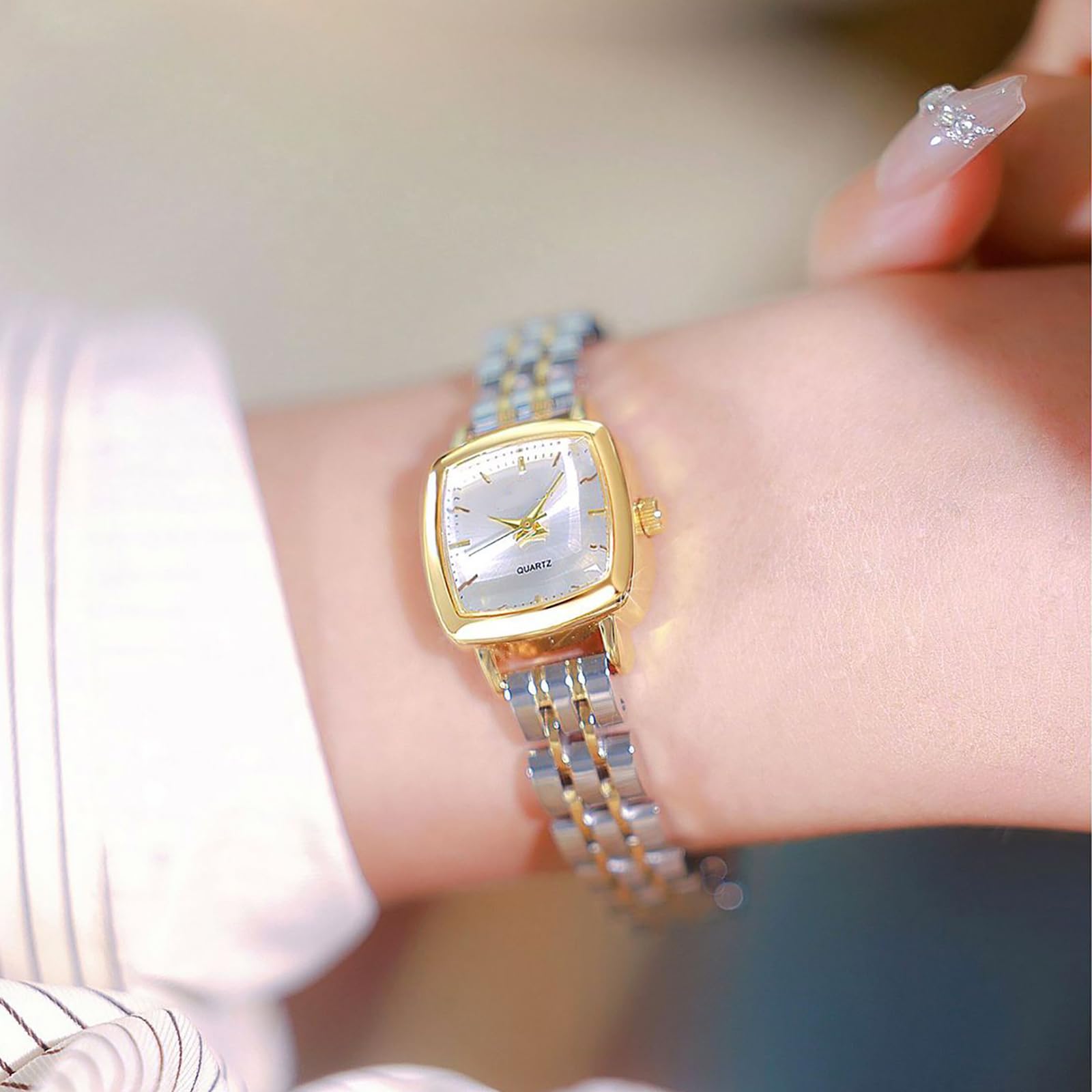 BESTKANG Luxury Retro Women's Watch - Stainless Steel Bracelet,Waterproof Fashion Dainty Gold Watches for Women,Includes Bracelet Adjustment Tool (Two Tone White)