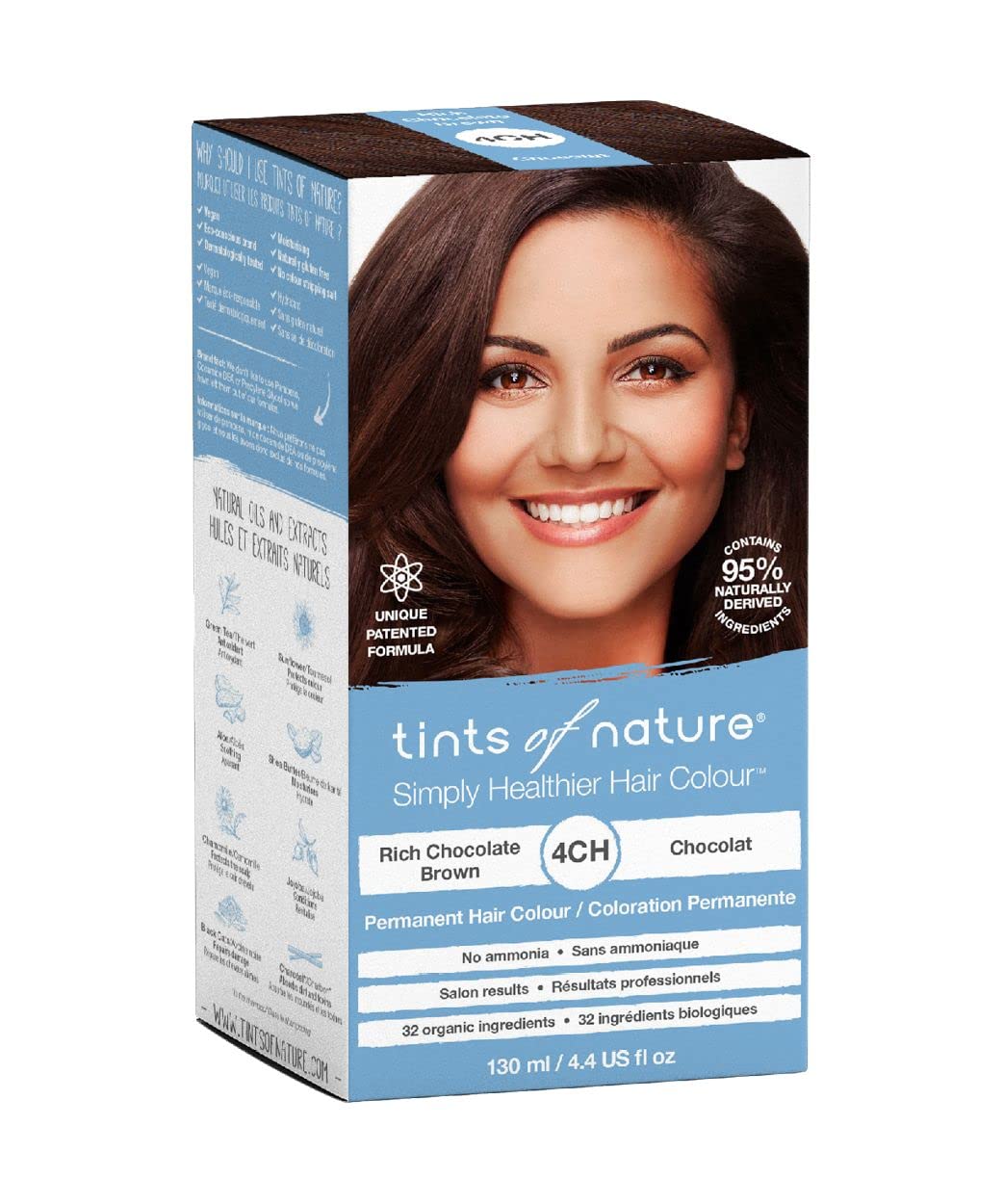 Tints of Nature 4CH Rich Chocolate Brown Permanent Hair Dye, Nourishes Hair and Covers Greys, Ammonia-Free, 130ml