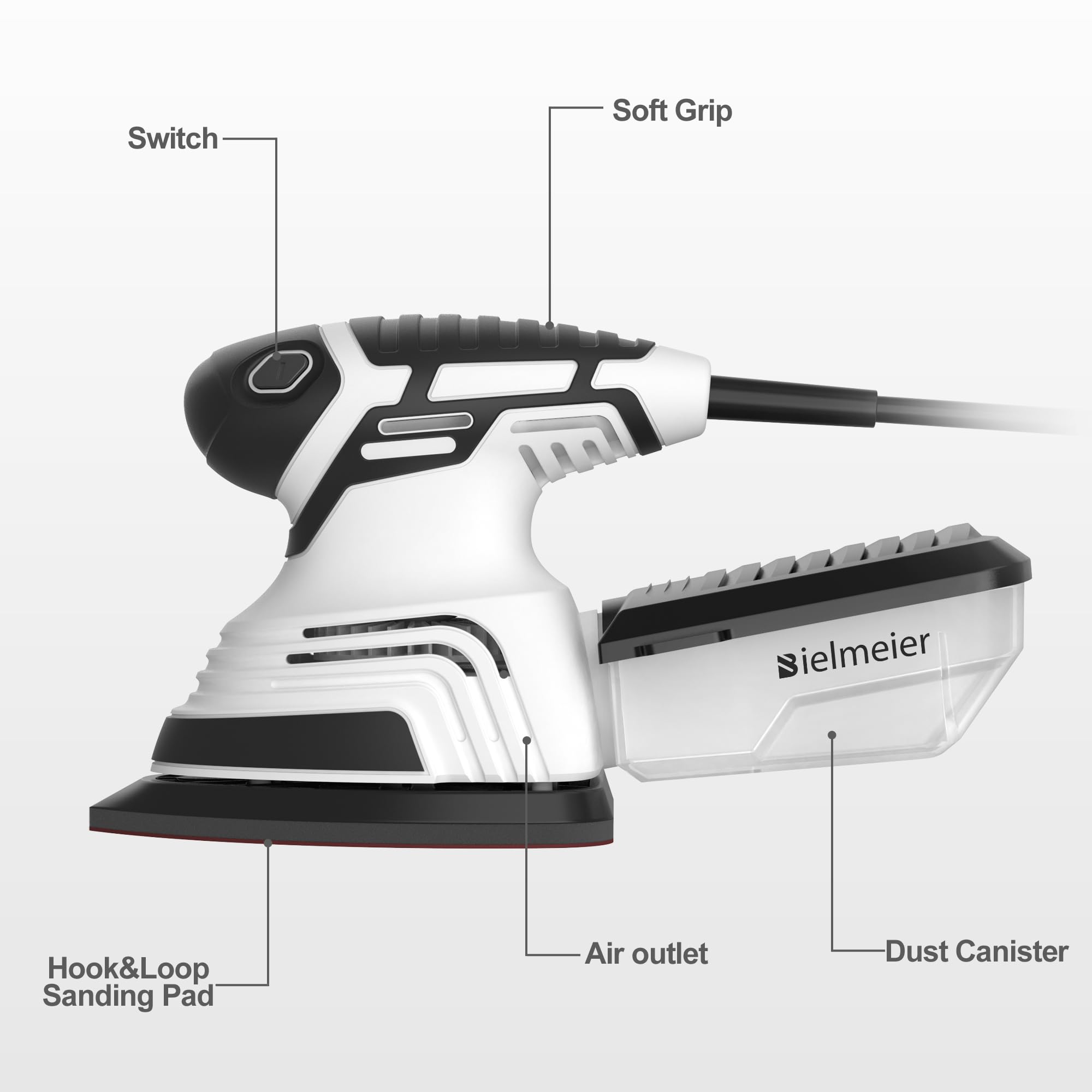 Bielmeier Electric Detail Sander with 12-Piece Sandpaper(60 Grit×3,80 Grit ×3,100 Grit×3,120 Grit × 3) with Efficient Dust Collection System Multi-Function,14,000 OPM Hand Held Sanders for Wood…