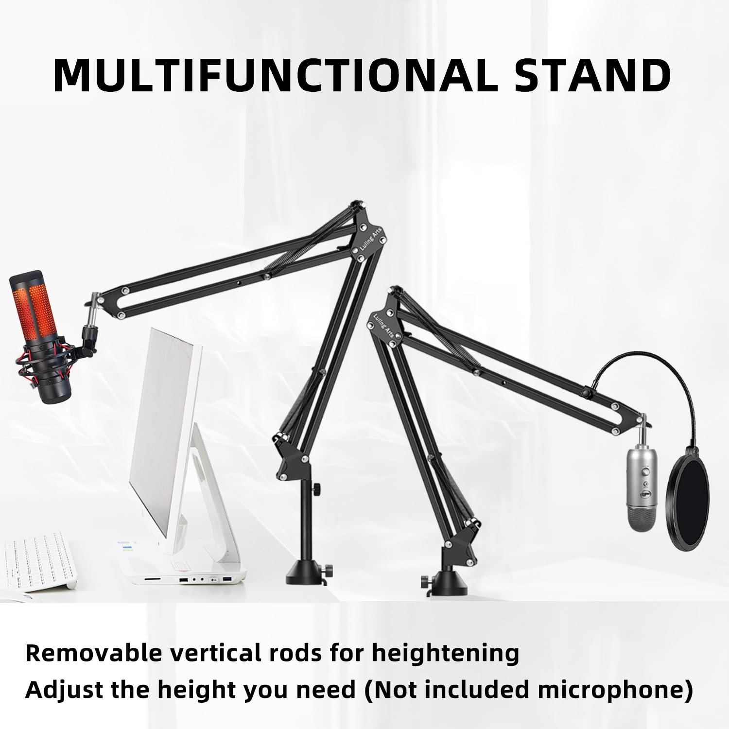 QuadCast Mic Arm,Overhead Boom Arm Microphone Stand Desk Mount with Adapter Pop Filter High Profile for HyperX S Quadcast Blue Yeti Shure SM7B Rode Razer Seiren Mini SoloCast Elgato Wave, Fifine Mics