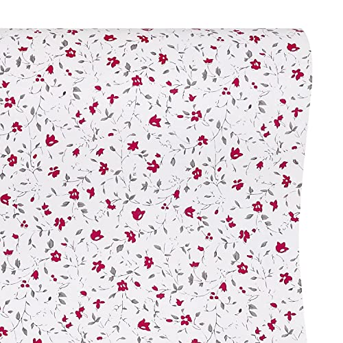 Yifasy Red Floral Shelf Liner 9.8ft Roll Peel and Stick Furniture White Shelving Paper Bedroom Wallpaper Drawer Sticker (S-118.1x17.7 Inch)