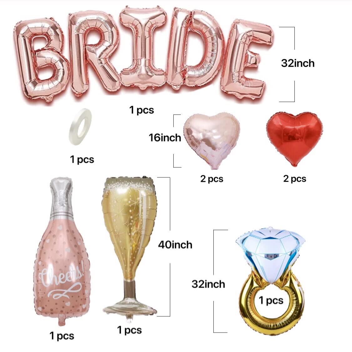 Huge Rose Gold Bride Balloons Set, Diamond Ring Balloon, Silver Bachelorette Party Decorations Bride Balloons Bachelorette Bachelorette Balloons,Bridal Shower Balloon, Bride Decorations
