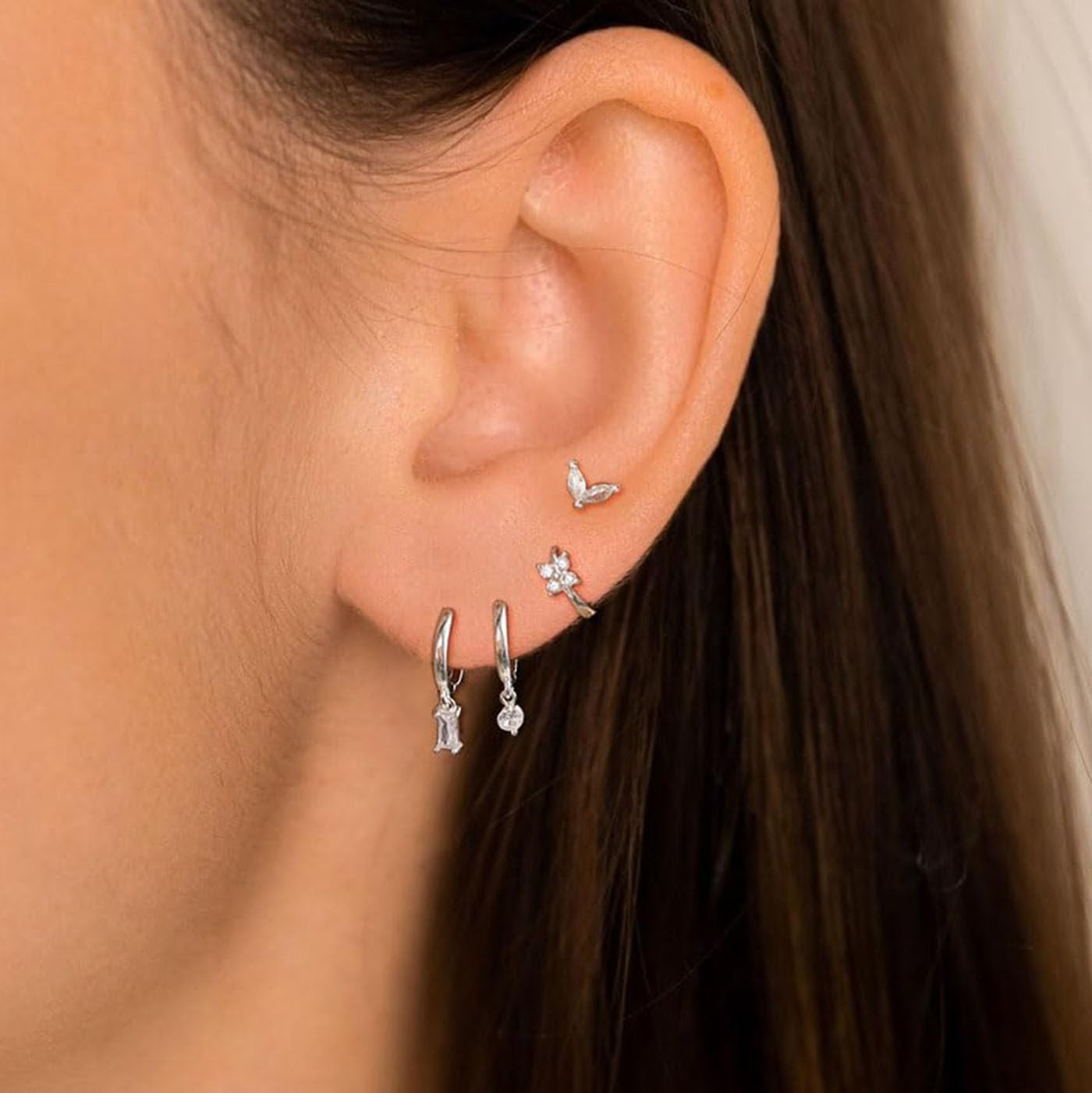 Cuzmly Silver Earrings Set for Women, Dainty Huggie Hoop Earrings 925 Sterling Silver Lightweight Cartilage Earrings Trendy Hypoallergenic Small Multiple Piercing Diamond Earrings Silver Jewelry Gifts