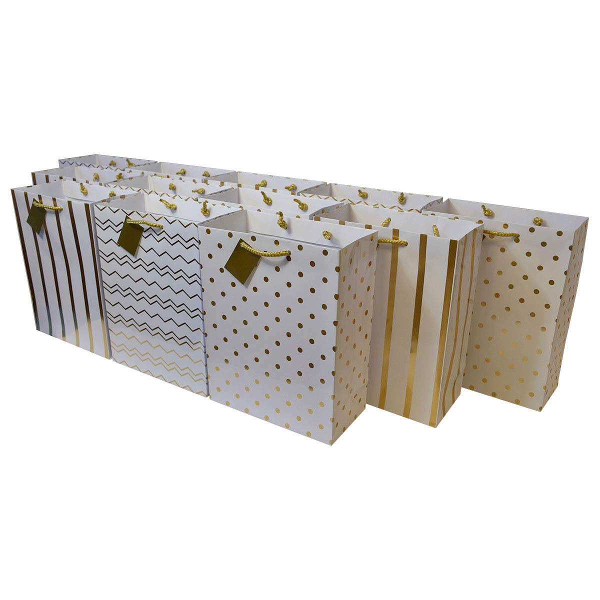 OccasionALL Small Gift Bags 6x3x7.5 12 Pack Assorted Gold Gift Bags with Handles for Christmas, Holidays, Birthdays, Weddings, & Party Favors, Bulk