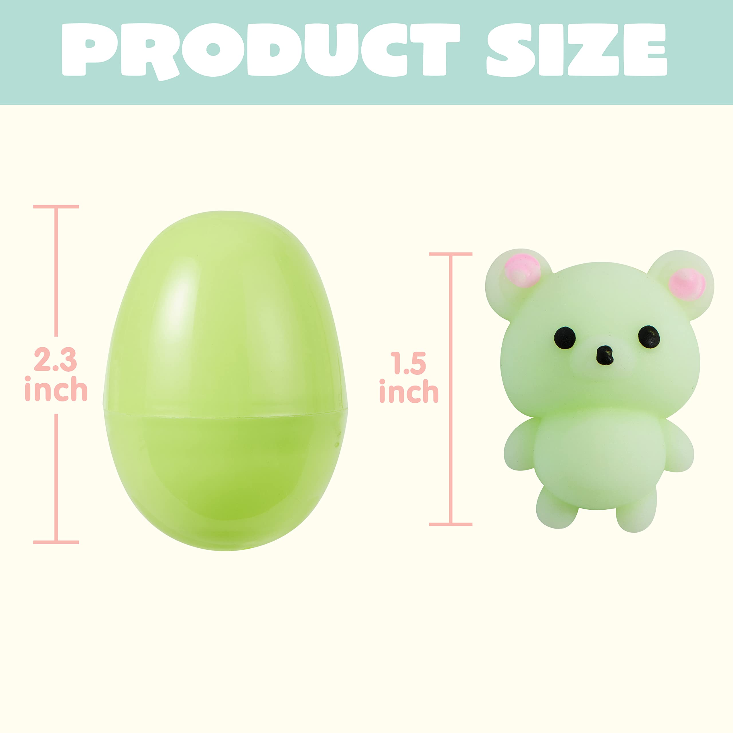 JOYIN 24 Pcs Easter Prefilled Eggs with Mochi Squishy Toys, Animal Stress Reliever Squishy Toy for Easter Theme Egg Hunt, Kids Party Favor, Basket Stuffers Filler, Classroom Prize Supplies