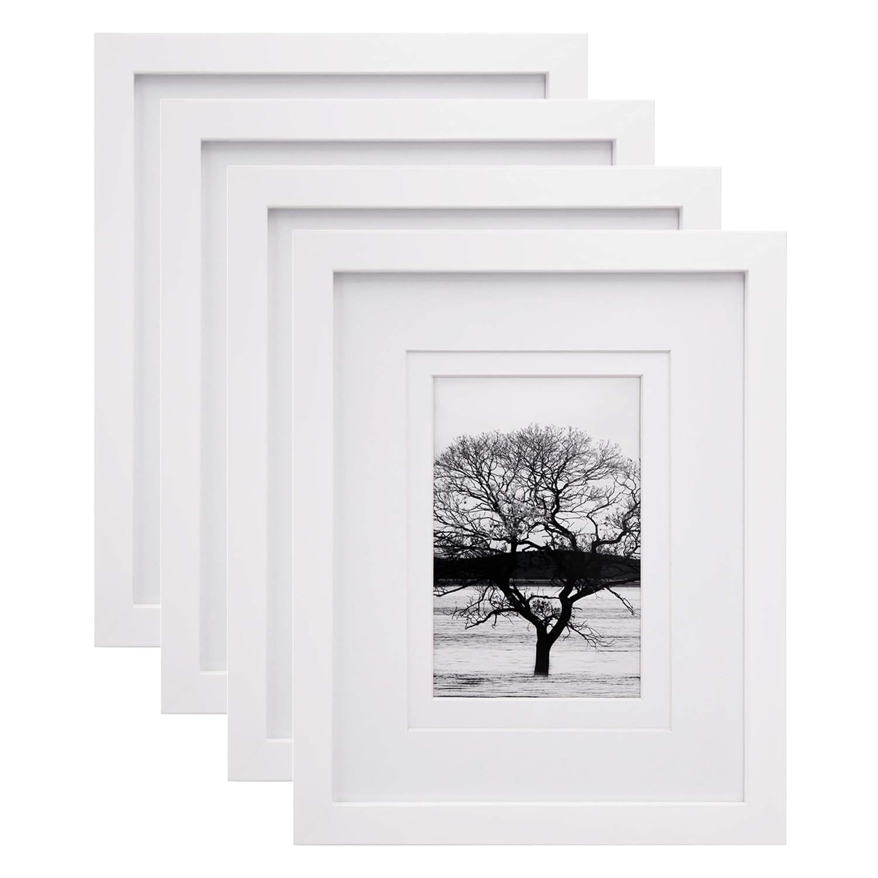 Egofine 8x10 Picture Frames Set of 4, Made of Solid Wood Covered by Plexiglass 4x6 and 5x7 with Mat or 8x10' without Mat, for Table Top Display and Wall Mounting Photo Frame White