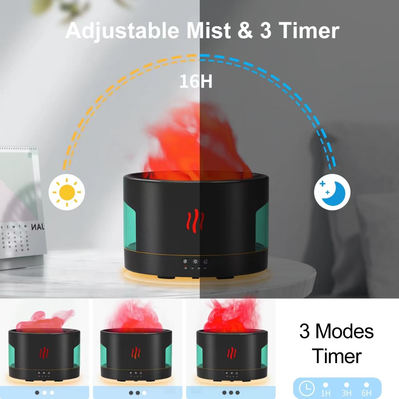 POSVIU Oil Diffusers for Home Large Room, 450ml Air Humidifier with Bluetooth Speaker, White Noise and Remote, Flame Humidifier for Bedroom, Office, 7 Colors Diffuser Gifts