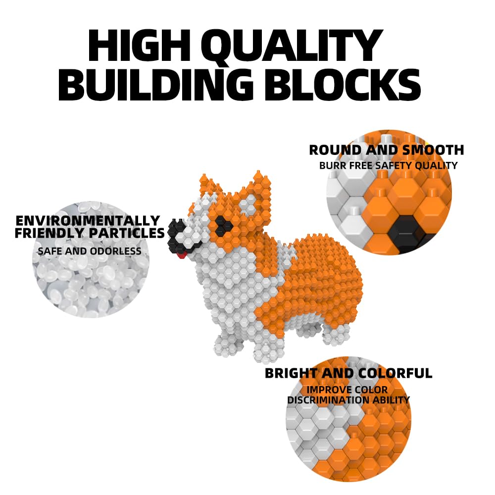 KADELE Cute Dog Building Animal Sets, Extremely Challenging STEM Building Blocks Decor for Adults Kids, Micro 3D Educational Toys for Boys Girls Ages 8 and Up,Corgi