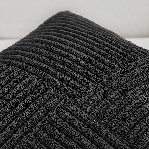 Fancy Homi 2 Packs Neutral Grey Lumbar Decorative Throw Pillow Covers 12x20 Inch for Living Room Couch Bed Sofa, Farmhouse Home Decor, Soft Striped Corduroy Rectangle Accent Cushion Case 30x50 cm