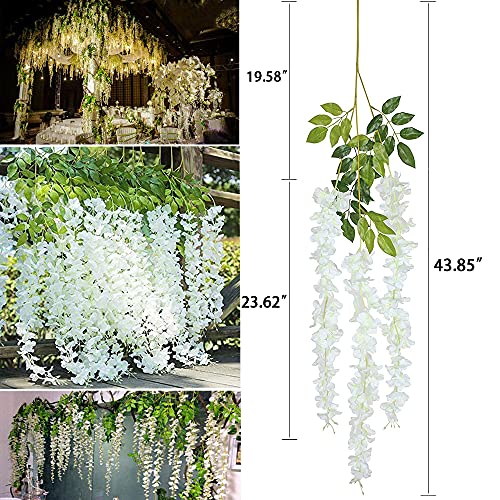 WEISPARK Fake Hanging Flowers - 12 Pieces 3.75 Feet/Piece Artificial Wisteria Vine Ratta Hanging Garland Silk Flowers for Home Party Wedding Decor (Pink)