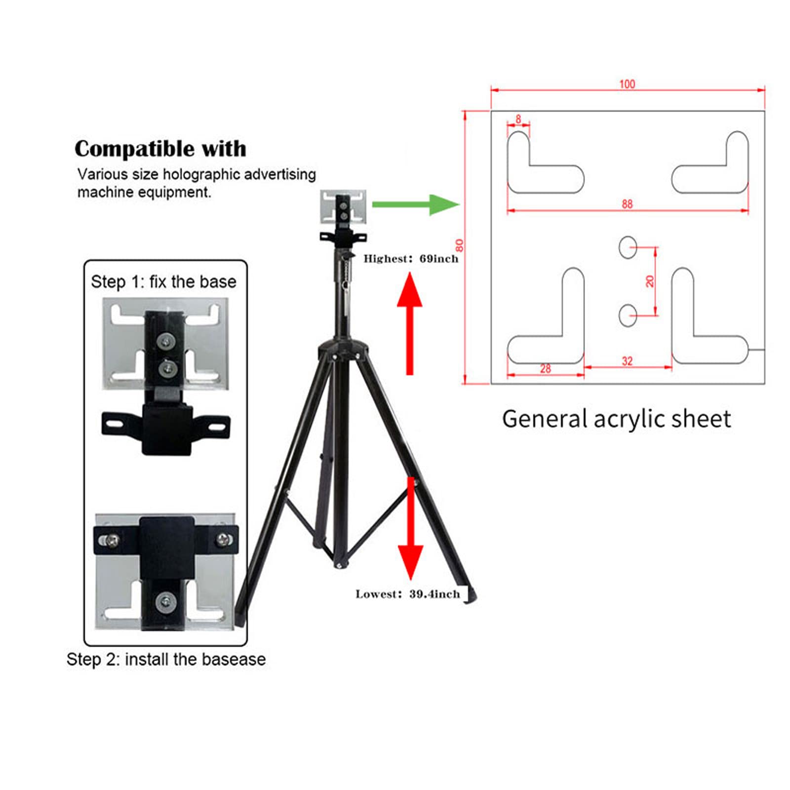 Hologram Fan Stand with Multi-Function Base, Height 39.4 to 69 Inch, 150 Pounds Load-Bearing for A Variety of Hologram Fans
