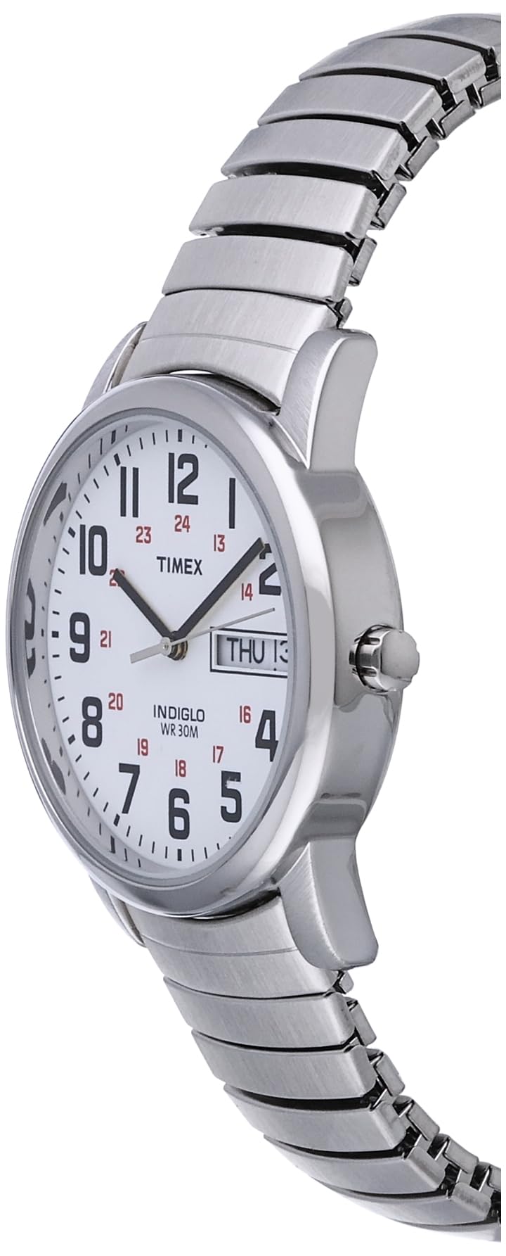 Timex Men's Easy Reader 35mm Day-Date Watch – Silver-Tone Case White Dial with Silver-Tone Expansion Band