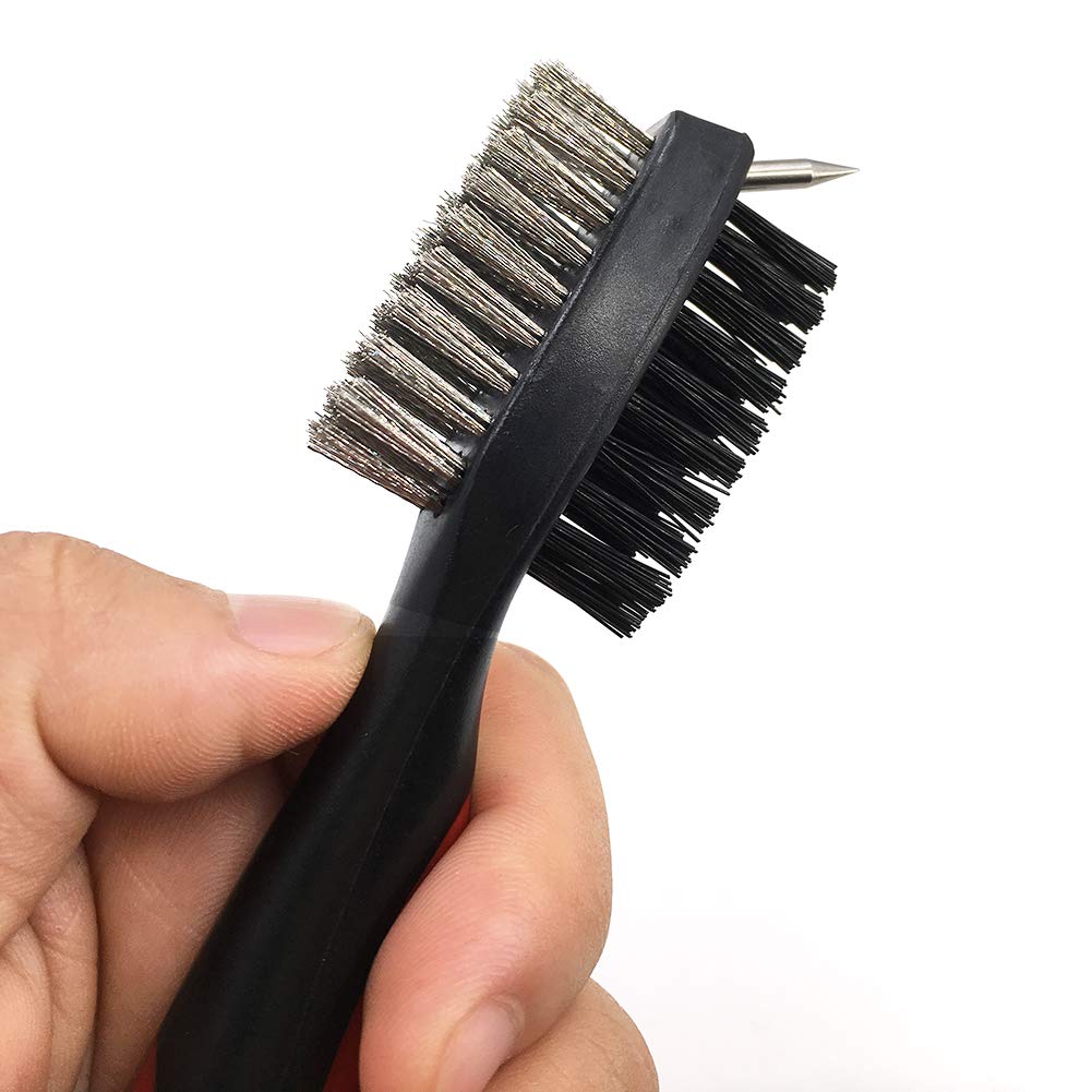 HH-Eason Durable Golf Club Groove Cleaner Brush and Golf Shoes Cleaner Brush Handle Dirt Mud Remover Cleaner Tools Retractable Zip-line Aluminum Carabiner (Shoe Brush and Club Brush)